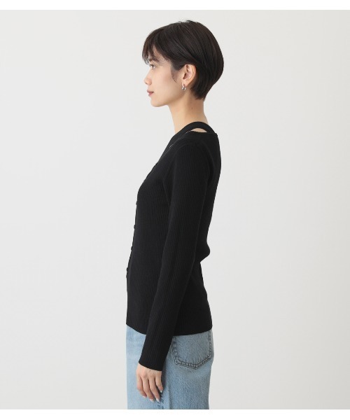 AZUL by moussy(アズールバイマウジー)の「FAKE LAYERED BUTTON KNIT TOPS/フェイクレイヤードボタンニットトップス(ニット/セーター・レディース・ライトパープル/ライトベージュ/ライム/ブラック・SMALL/MEDIUM)」の9枚目の写真
