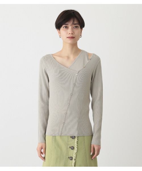 AZUL by moussy(アズールバイマウジー)の「FAKE LAYERED BUTTON KNIT TOPS/フェイクレイヤードボタンニットトップス(ニット/セーター・レディース・ライトパープル/ライトベージュ/ライム/ブラック・SMALL/MEDIUM)」の20枚目の写真