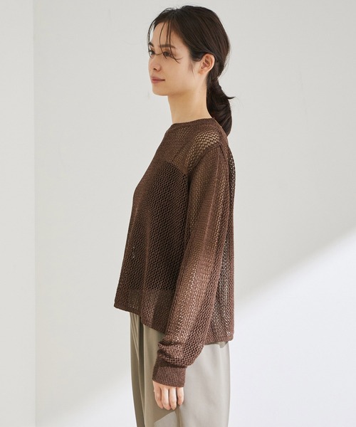 ROPE'（ロペ）の「透かしメッシュ柄プルオーバー（ニット/セーター・レディース・ダークブラウン/グリーン/キナリ・38）」の12枚目の写真