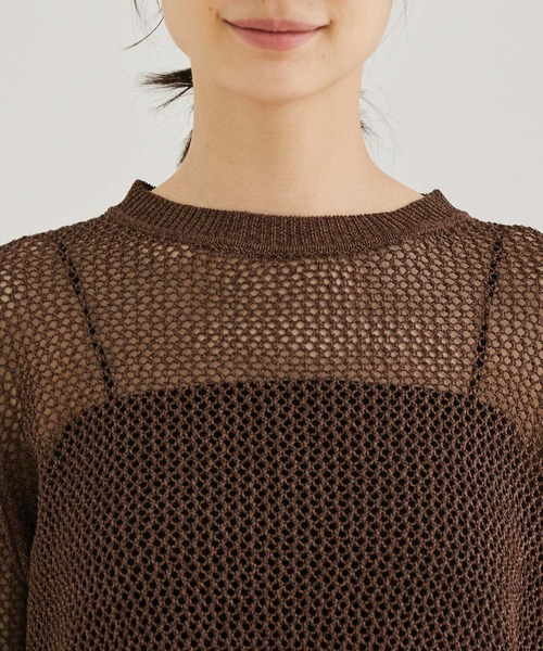 ROPE'（ロペ）の「透かしメッシュ柄プルオーバー（ニット/セーター・レディース・ダークブラウン/グリーン/キナリ・38）」の6枚目の写真