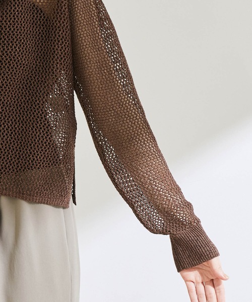 ROPE'（ロペ）の「透かしメッシュ柄プルオーバー（ニット/セーター・レディース・ダークブラウン/グリーン/キナリ・38）」の4枚目の写真