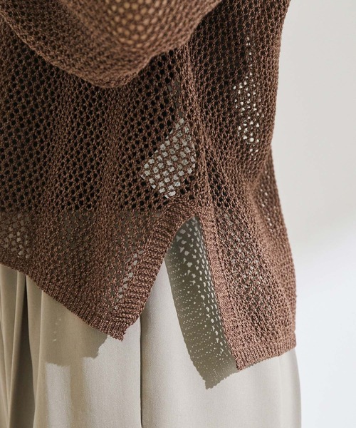 ROPE'（ロペ）の「透かしメッシュ柄プルオーバー（ニット/セーター・レディース・ダークブラウン/グリーン/キナリ・38）」の16枚目の写真
