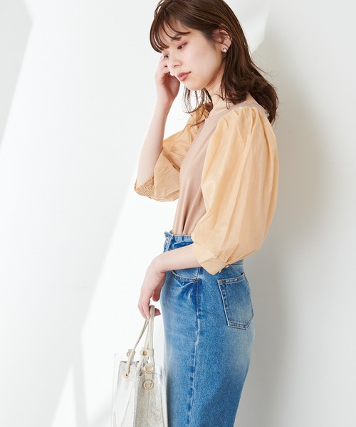 natural couture(ナチュラルクチュール)の「【WEB限定】シアースリーブボートネックトップス(Tシャツ/カットソー・レディース・ブラック/ベージュ/オフホワイト/ミント・FREE)」の17枚目の写真