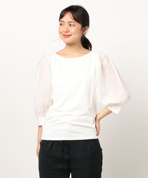 natural couture(ナチュラルクチュール)の「【WEB限定】シアースリーブボートネックトップス(Tシャツ/カットソー・レディース・ブラック/ベージュ/オフホワイト/ミント・FREE)」の9枚目の写真