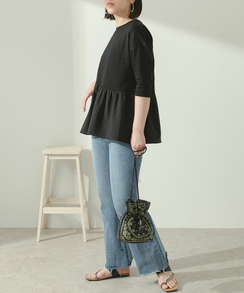 Ambre Neige（アンブルネージュ）の「切り替えギャザープルオーバー／【WEB/EC限定商品】（Tシャツ/カットソー・レディース・ブラック/オフホワイト/グレイッシュベージュ・FREE）」の15枚目の写真