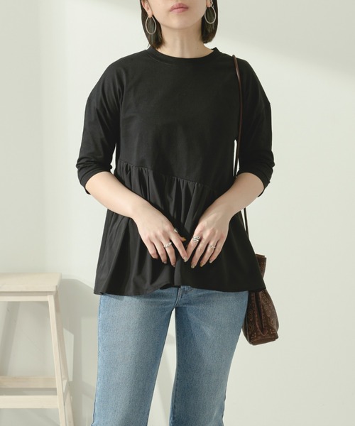 Ambre Neige（アンブルネージュ）の「切り替えギャザープルオーバー／【WEB/EC限定商品】（Tシャツ/カットソー・レディース・ブラック/オフホワイト/グレイッシュベージュ・FREE）」の17枚目の写真