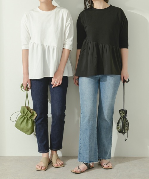 Ambre Neige（アンブルネージュ）の「切り替えギャザープルオーバー／【WEB/EC限定商品】（Tシャツ/カットソー・レディース・ブラック/オフホワイト/グレイッシュベージュ・FREE）」の12枚目の写真