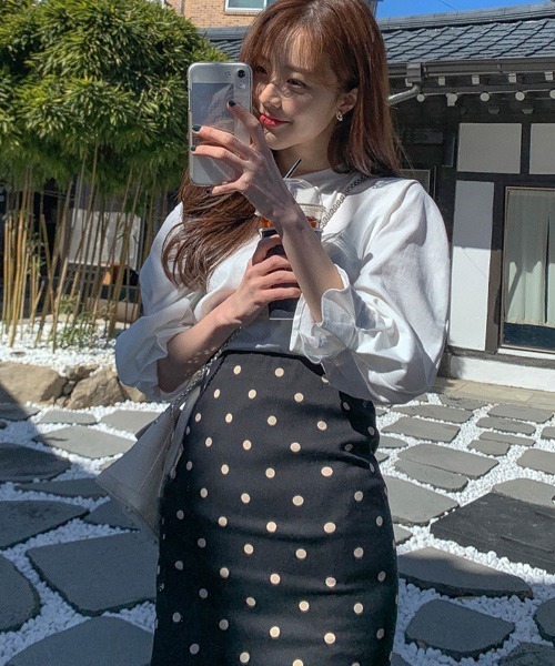 MKT（エムケーティー）の「ドット柄マーメイドスカート フィッシュテールスカート（スカート・レディース・ブラック・L/M/S）」の10枚目の写真