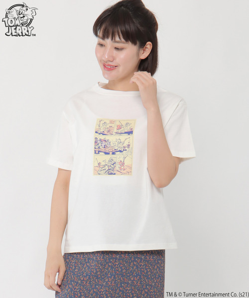 LBC(エルビーシー)の「Tom and Jerry Tシャツ(Tシャツ/カットソー・レディース・オリーブ/チャコールグレー/オフホワイト/ライトグレー・M/LL)」の1枚目の写真