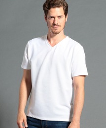MONSIEUR NICOLE | タックボーダー柄VネックTシャツ(Tシャツ/カットソー)