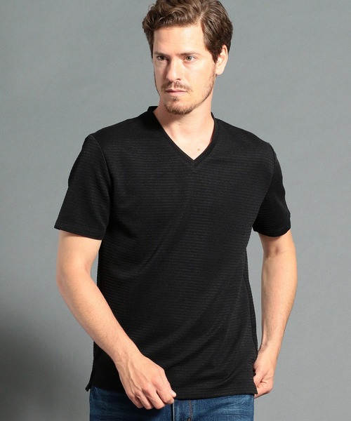 MONSIEUR NICOLE（ムッシュニコル）の「タックボーダー柄VネックTシャツ（Tシャツ/カットソー・メンズ・ホワイト/ブルー/ブラック・MEDIUM/LARGE/X-LARGE）」の3枚目の写真