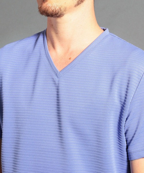 MONSIEUR NICOLE（ムッシュニコル）の「タックボーダー柄VネックTシャツ（Tシャツ/カットソー・メンズ・ホワイト/ブルー/ブラック・MEDIUM/LARGE/X-LARGE）」の6枚目の写真