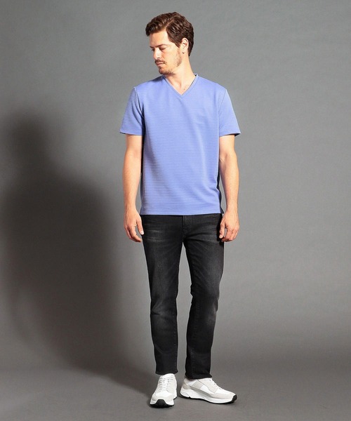 MONSIEUR NICOLE（ムッシュニコル）の「タックボーダー柄VネックTシャツ（Tシャツ/カットソー・メンズ・ホワイト/ブルー/ブラック・MEDIUM/LARGE/X-LARGE）」の5枚目の写真