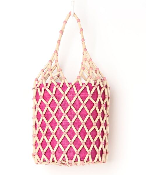 HALIN（ハリン）の「《HALIN》ｳｯﾄﾞﾋﾞｰｽﾞBAG（かごバッグ・レディース・ピンク・FREE）」の2枚目の写真