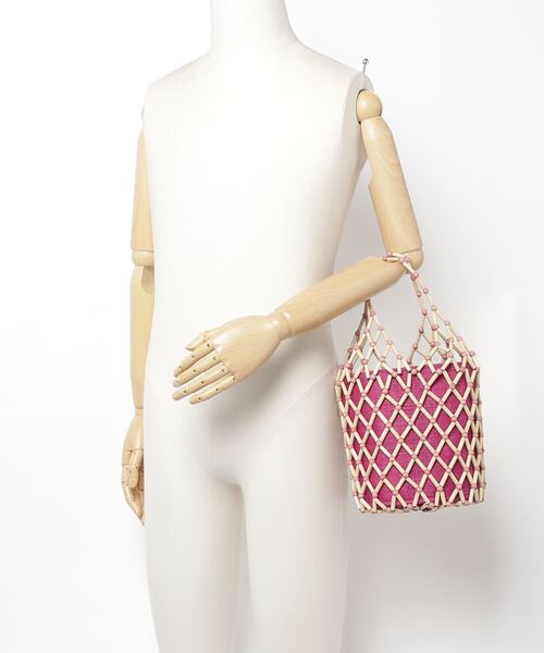 HALIN（ハリン）の「《HALIN》ｳｯﾄﾞﾋﾞｰｽﾞBAG（かごバッグ・レディース・ピンク・FREE）」の5枚目の写真