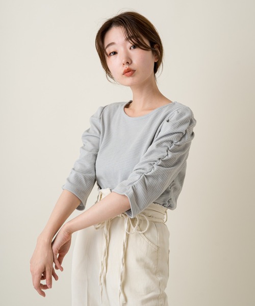 Kastane（カスタネ）の「リップルシャーリングTee（Tシャツ/カットソー・レディース・オレンジ/オリーブ/オフホワイト/サックスブルー・FREE）」の5枚目の写真