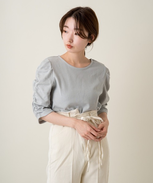 Kastane（カスタネ）の「リップルシャーリングTee（Tシャツ/カットソー・レディース・オレンジ/オリーブ/オフホワイト/サックスブルー・FREE）」の8枚目の写真