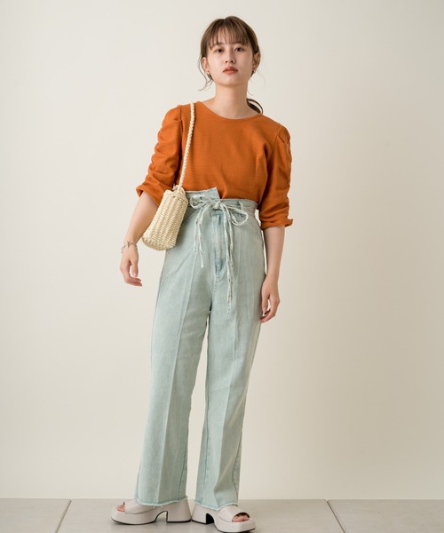 Kastane（カスタネ）の「リップルシャーリングTee（Tシャツ/カットソー・レディース・オレンジ/オリーブ/オフホワイト/サックスブルー・FREE）」の17枚目の写真