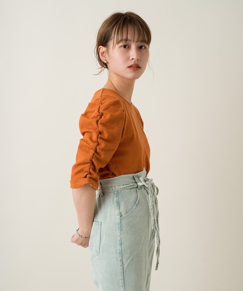 Kastane（カスタネ）の「リップルシャーリングTee（Tシャツ/カットソー・レディース・オレンジ/オリーブ/オフホワイト/サックスブルー・FREE）」の21枚目の写真