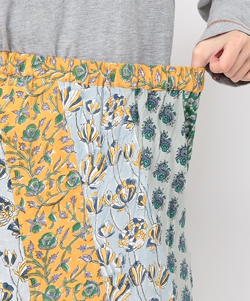 チチカカ（チチカカ）の「エコフレンドリーダイ ブロックプリントフラワーパッチスカート（スカート・レディース・ブルー系その他/パープル系その他/グリーン系その他・FREE）」の15枚目の写真