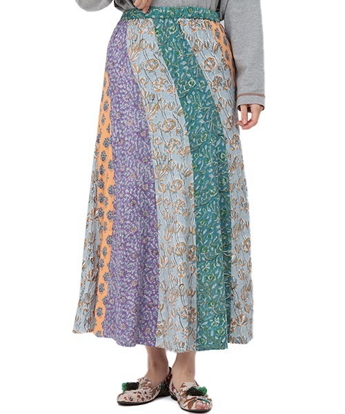 チチカカ（チチカカ）の「エコフレンドリーダイ ブロックプリントフラワーパッチスカート（スカート・レディース・ブルー系その他/パープル系その他/グリーン系その他・FREE）」の11枚目の写真