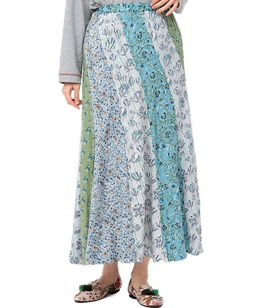 チチカカ（チチカカ）の「エコフレンドリーダイ ブロックプリントフラワーパッチスカート（スカート・レディース・ブルー系その他/パープル系その他/グリーン系その他・FREE）」の10枚目の写真