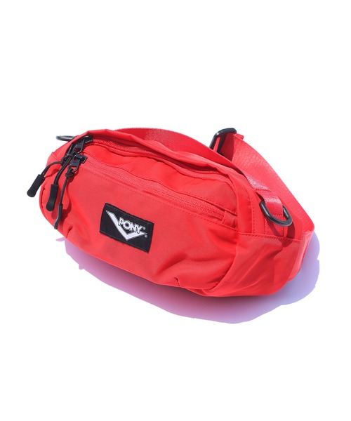 PONY（ポニー）の「PONY/ポニー TAPE LINE WAIST BAG ウエストバッグ（ボディバッグ/ウエストポーチ・メンズ・ブラック/レッド・FREE）」の6枚目の写真