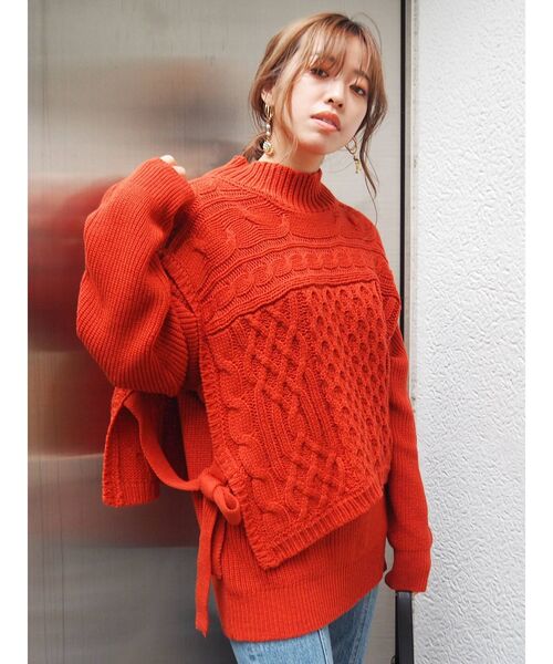 EVRIS（エヴリス）の「ケーブルベストレイヤードニットトップス（ニット/セーター・レディース・ブラック/カーキ/オレンジ/アイボリー・FREE）」の20枚目の写真