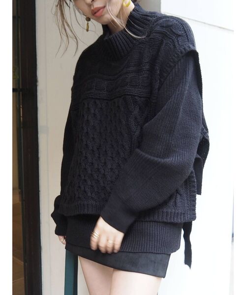 EVRIS（エヴリス）の「ケーブルベストレイヤードニットトップス（ニット/セーター・レディース・ブラック/カーキ/オレンジ/アイボリー・FREE）」の12枚目の写真