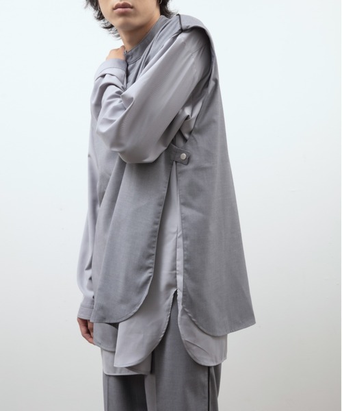 unlow（アンロー）の「スタンドカラープルオーバーロングシャツ（シャツ/ブラウス・メンズ・ホワイト/ライトグレー/ブラック・M/L）」の7枚目の写真