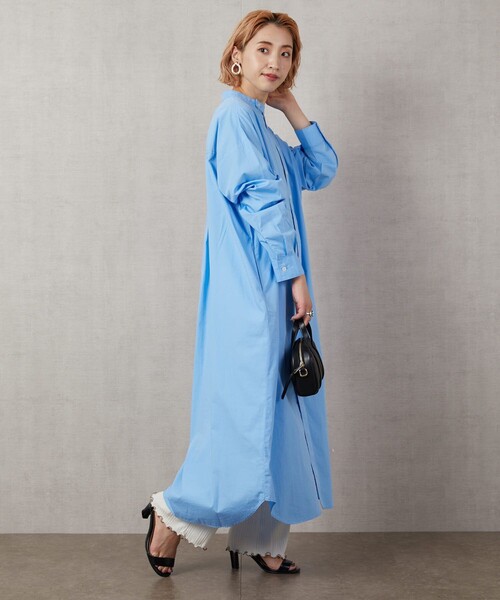 FREAK'S STORE（フリークスストア）の「▽【WEB限定】スタンドカラーデザインシャツワンピース（シャツワンピース・レディース・ホワイト/ブラック/グリーン/ブルー/ベージュ/パープル・ﾌﾘ-）」の5枚目の写真