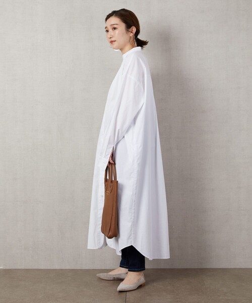 FREAK'S STORE（フリークスストア）の「▽【WEB限定】スタンドカラーデザインシャツワンピース（シャツワンピース・レディース・ホワイト/ブラック/グリーン/ブルー/ベージュ/パープル・ﾌﾘ-）」の9枚目の写真