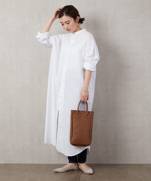 FREAK'S STORE（フリークスストア）の「▽【WEB限定】スタンドカラーデザインシャツワンピース（シャツワンピース・レディース・ホワイト/ブラック/グリーン/ブルー/ベージュ/パープル・ﾌﾘ-）」の11枚目の写真