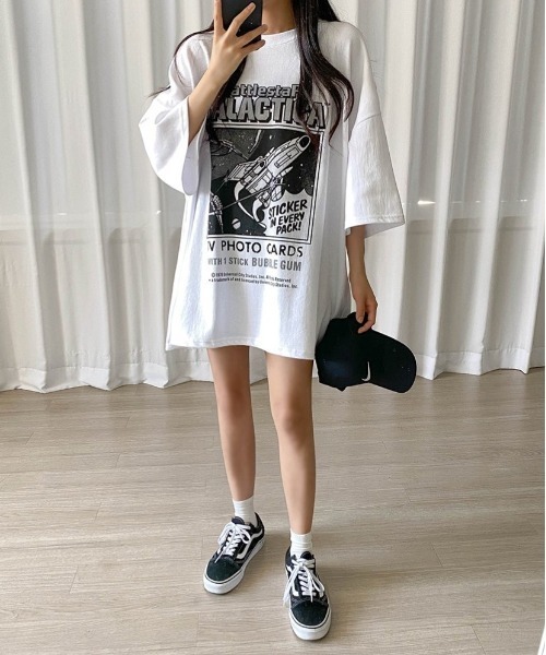 SONA(ソナ)の「SONYUNARA GALACTICAプリントオーバーTシャツ(Tシャツ/カットソー・レディース・アイボリー/ダークグレー/スカイブルー・FREE)」の8枚目の写真