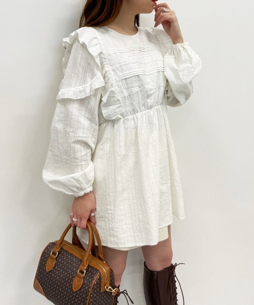 Heather(ヘザー)の「コットンフリルチュニック 218110(シャツ/ブラウス・レディース・ホワイト/ブラック/ブルーグレー・FREE)」の16枚目の写真