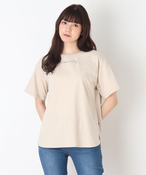 SHOO・LA・RUE（シューラルー）の「◆【SHOO ICE/USAコットン】ひんやりプリントTシャツ（Tシャツ/カットソー・レディース・ブラック/ナチュラル/ブルー/チャコールグレー/ホワイト系その他2/レンガ・02/03/04）」の4枚目の写真