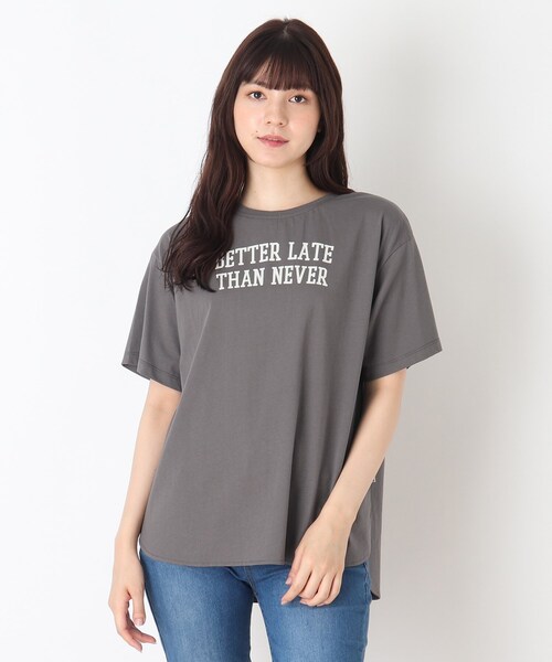 SHOO・LA・RUE（シューラルー）の「◆【SHOO ICE/USAコットン】ひんやりプリントTシャツ（Tシャツ/カットソー・レディース・ブラック/ナチュラル/ブルー/チャコールグレー/ホワイト系その他2/レンガ・02/03/04）」の3枚目の写真