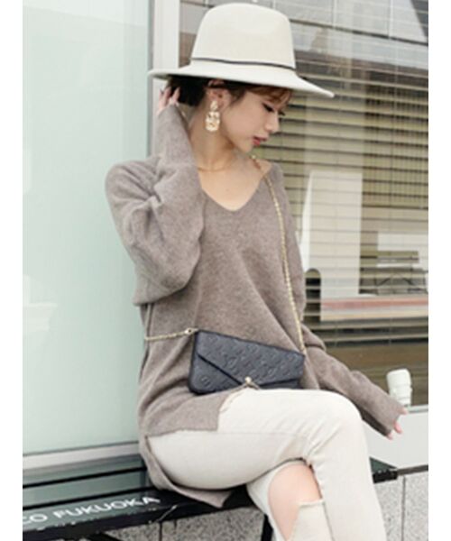 MURUA（ムルーア）の「オーバールーズチュニック（ニット/セーター・レディース・グレー/アイボリー/モカ・FREE）」の3枚目の写真