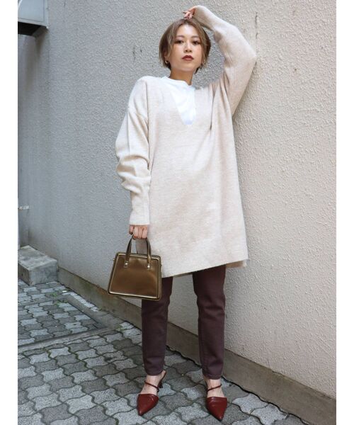 MURUA（ムルーア）の「オーバールーズチュニック（ニット/セーター・レディース・グレー/アイボリー/モカ・FREE）」の9枚目の写真