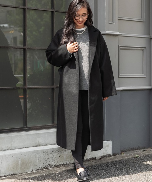 coca(coca)(コカ)の「ビッグシルエットチェスターコート(チェスターコート・レディース・ブラック/ブラウン/ブルー/アイボリー・M/L)」の3枚目の写真