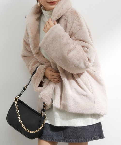 vis-`a-vis（ビサビ）の「【WEB限定】ふわっとボリューミー、ショールカラーファーブルゾン（ブルゾン・レディース・グレー系その他/キナリ/ベージュ/ピンク・FREE）」の4枚目の写真