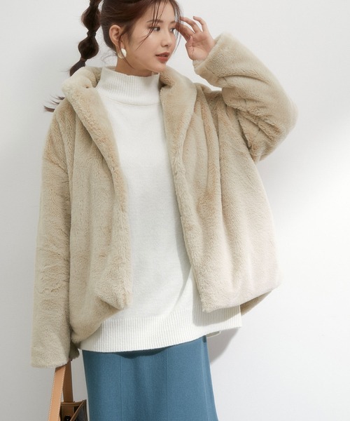 vis-`a-vis（ビサビ）の「【WEB限定】ふわっとボリューミー、ショールカラーファーブルゾン（ブルゾン・レディース・グレー系その他/キナリ/ベージュ/ピンク・FREE）」の22枚目の写真