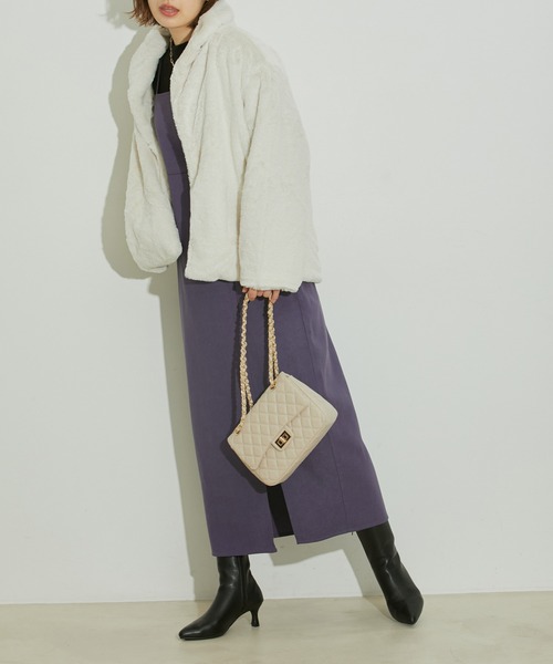 vis-`a-vis（ビサビ）の「【WEB限定】ふわっとボリューミー、ショールカラーファーブルゾン（ブルゾン・レディース・グレー系その他/キナリ/ベージュ/ピンク・FREE）」の7枚目の写真