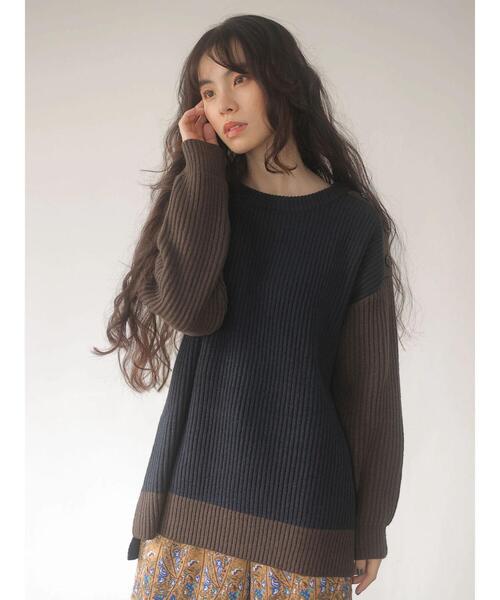 Furryrate（ファーリーレート）の「・furry rate バイカラーリブニット＊（ニット/セーター・レディース・ベージュ/ネイビー/オレンジ・FREE）」の9枚目の写真