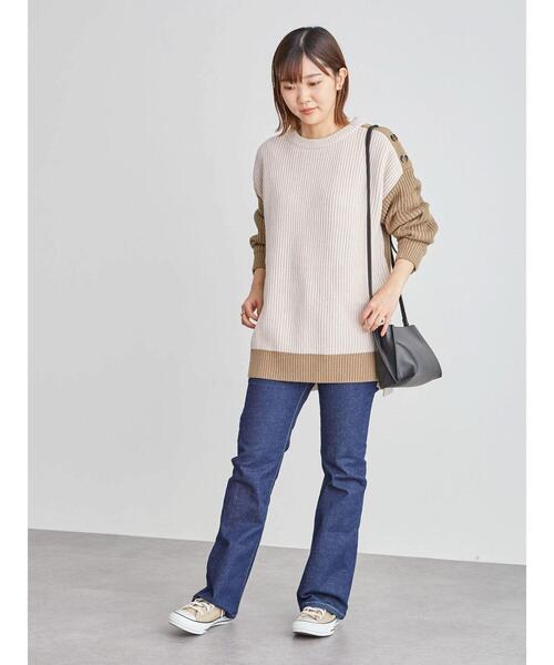 Furryrate（ファーリーレート）の「・furry rate バイカラーリブニット＊（ニット/セーター・レディース・ベージュ/ネイビー/オレンジ・FREE）」の5枚目の写真