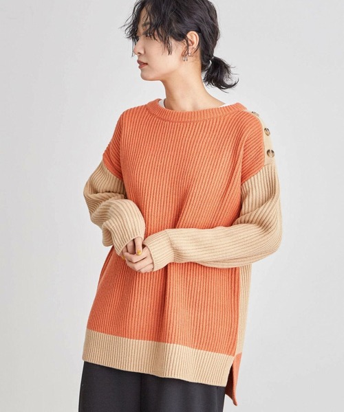 Furryrate（ファーリーレート）の「・furry rate バイカラーリブニット＊（ニット/セーター・レディース・ベージュ/ネイビー/オレンジ・FREE）」の3枚目の写真