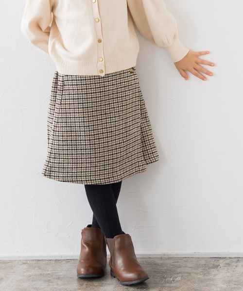 lulpini（ルルピー二）の「kids ウールタッチチェック柄スカート（スカート・キッズ・ベージュ/アイボリー・S/M/L）」の2枚目の写真