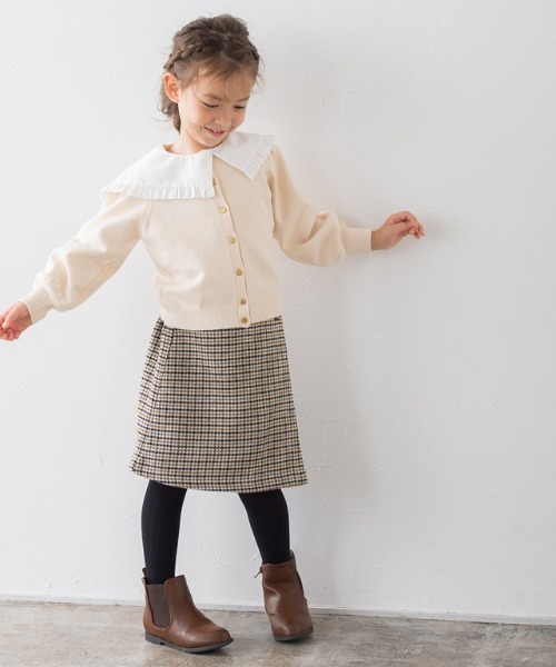 lulpini（ルルピー二）の「kids ウールタッチチェック柄スカート（スカート・キッズ・ベージュ/アイボリー・S/M/L）」の7枚目の写真