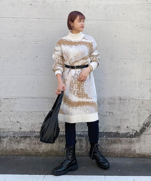 PAGEBOY（ページボーイ）の「マーブルジャガードニットワンピース（ワンピース・レディース・ブラック/オフホワイト・FREE）」の12枚目の写真