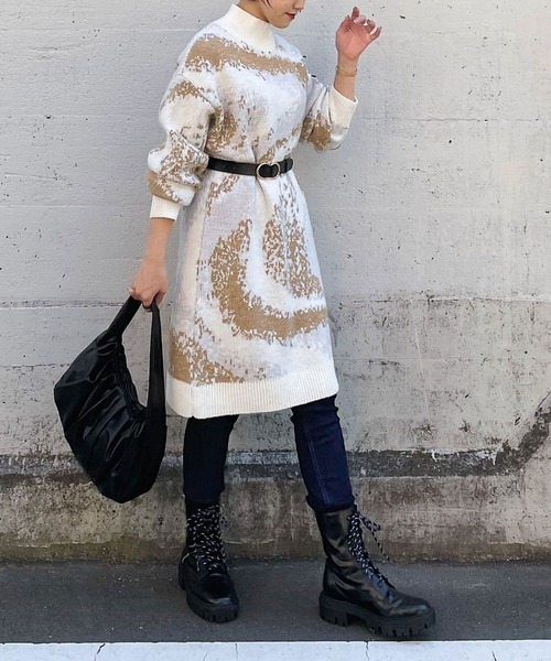 PAGEBOY（ページボーイ）の「マーブルジャガードニットワンピース（ワンピース・レディース・ブラック/オフホワイト・FREE）」の6枚目の写真